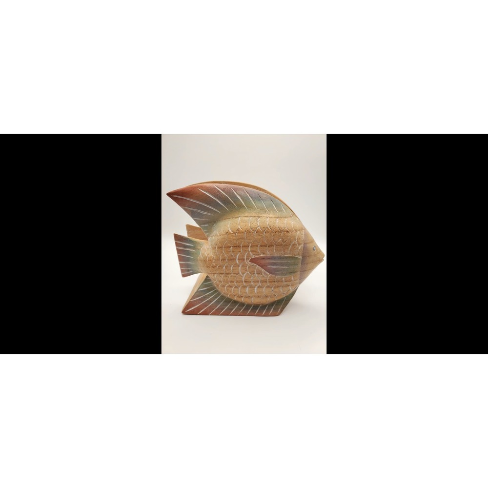 Vintage Hand Carved Wood Fish Napkin Holder - Retro Tropical Coastal Decor